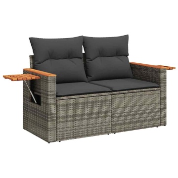 Set mobilier grădină cu perne 6 piese gri poliratan/lemn acacia - Img 8