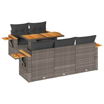 Set mobilier grădină cu perne 6 piese gri poliratan/lemn acacia - Img 2