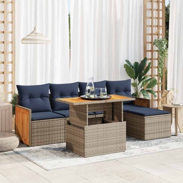 Set mobilier grădină cu perne 6 piese gri poliratan/lemn acacia - Img 1