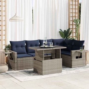 Set mobilier grădină cu perne 6 piese gri poliratan/lemn acacia - Img 1