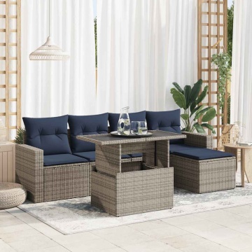 Set mobilier grădină cu perne 6 piese gri poliratan/lemn acacia - Img 1