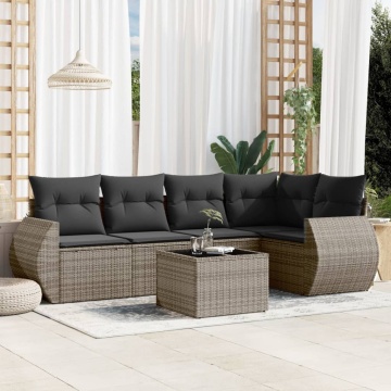 Set mobilier grădină cu perne, 6 piese, gri, poliratan - Img 1