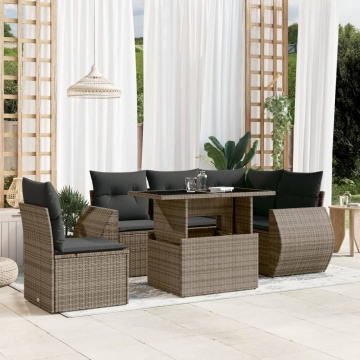 Set mobilier grădină cu perne, 6 piese, gri, poliratan - Img 1