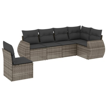 Set mobilier grădină cu perne, 6 piese, gri, poliratan - Img 2