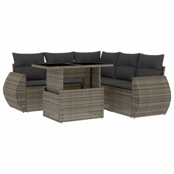 Set mobilier grădină cu perne, 6 piese, gri, poliratan - Img 2