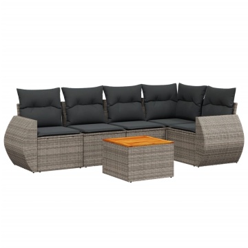Set mobilier grădină cu perne, 6 piese, gri, poliratan - Img 2