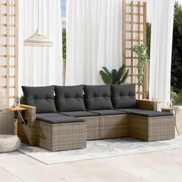Set mobilier grădină cu perne, 6 piese, gri, poliratan - Img 1