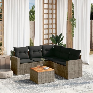 Set mobilier grădină cu perne, 6 piese, gri, poliratan - Img 1