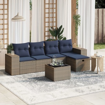 Set mobilier grădină cu perne, 6 piese, gri, poliratan - Img 1