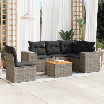Set mobilier grădină cu perne, 6 piese, gri, poliratan - Img 1