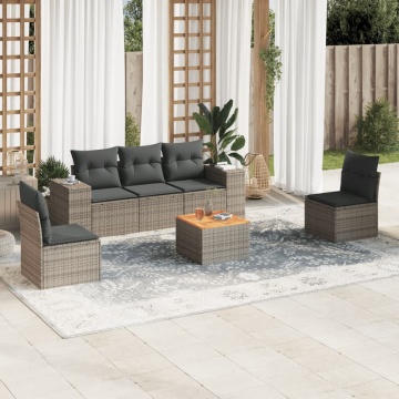 Set mobilier grădină cu perne, 6 piese, gri, poliratan - Img 1