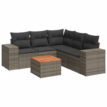 Set mobilier grădină cu perne, 6 piese, gri, poliratan - Img 2