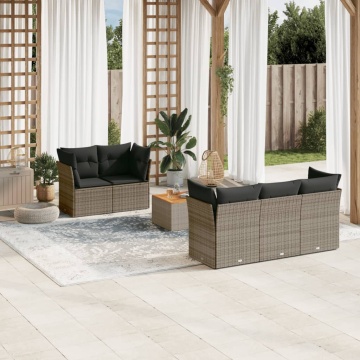 Set mobilier grădină cu perne, 6 piese, gri, poliratan - Img 1