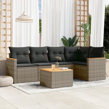 Set mobilier grădină cu perne, 6 piese, gri, poliratan - Img 1