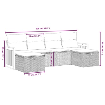 Set mobilier grădină cu perne, 6 piese, gri, poliratan - Img 4