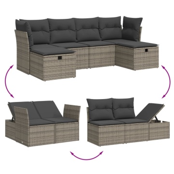 Set mobilier grădină cu perne, 6 piese, gri, poliratan - Img 3