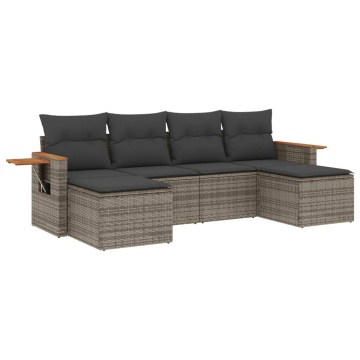 Set mobilier grădină cu perne, 6 piese, gri, poliratan - Img 2