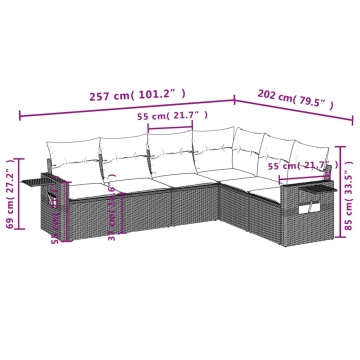 Set mobilier grădină cu perne, 6 piese, gri, poliratan - Img 3