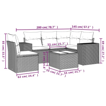 Set mobilier grădină cu perne, 6 piese, gri, poliratan - Img 7