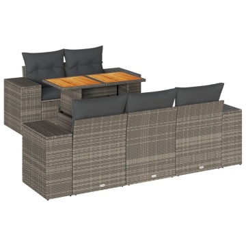 Set mobilier grădină cu perne, 6 piese, gri, poliratan - Img 2