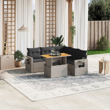 Set mobilier grădină cu perne, 6 piese, gri, poliratan - Img 1