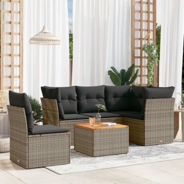 Set mobilier grădină cu perne, 6 piese, gri, poliratan - Img 1