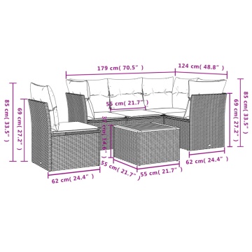 Set mobilier grădină cu perne, 6 piese, gri, poliratan - Img 3