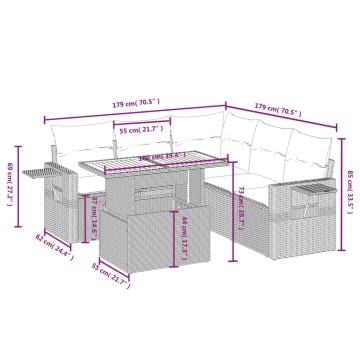 Set mobilier grădină cu perne, 6 piese, gri, poliratan - Img 3