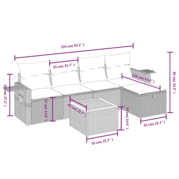 Set mobilier grădină cu perne, 6 piese, gri, poliratan - Img 4