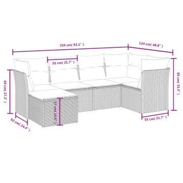 Set mobilier grădină cu perne, 6 piese, gri, poliratan - Img 4