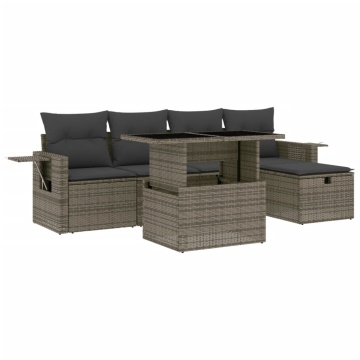 Set mobilier grădină cu perne, 6 piese, gri, poliratan - Img 2