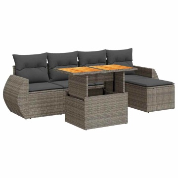 Set mobilier grădină cu perne, 6 piese, gri, poliratan - Img 2