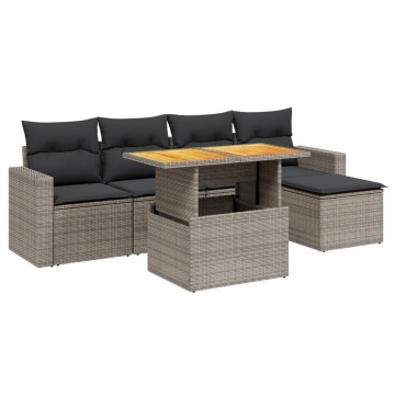 Set mobilier grădină cu perne, 6 piese, gri, poliratan - Img 2