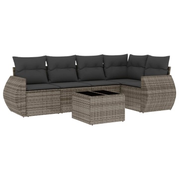 Set mobilier grădină cu perne, 6 piese, gri, poliratan - Img 2