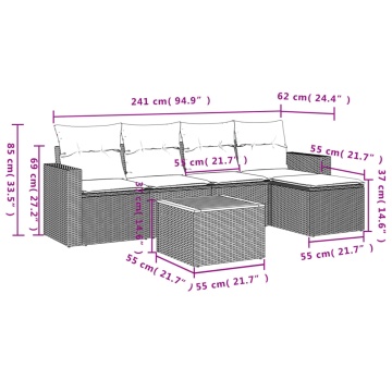 Set mobilier grădină cu perne, 6 piese, gri, poliratan - Img 3