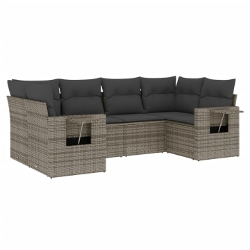 Set mobilier grădină cu perne, 6 piese, gri, poliratan - Img 2