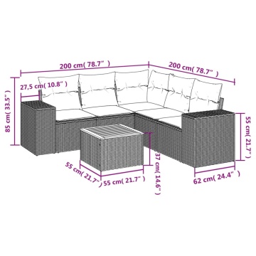 Set mobilier grădină cu perne, 6 piese, gri, poliratan - Img 3