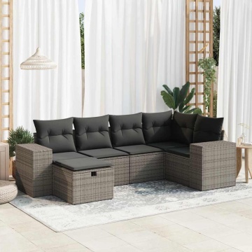 Set mobilier grădină cu perne, 6 piese, gri, poliratan - Img 1