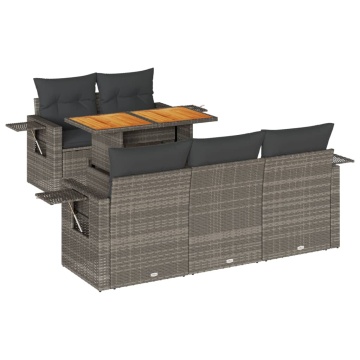 Set mobilier grădină cu perne, 6 piese, gri, poliratan - Img 2