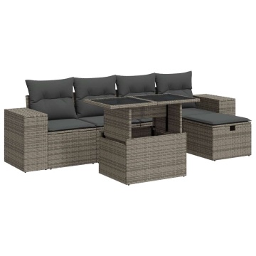 Set mobilier grădină cu perne, 6 piese, gri, poliratan - Img 2