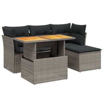 Set mobilier grădină cu perne, 6 piese, gri, poliratan - Img 2