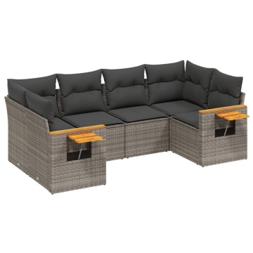 Set mobilier grădină cu perne, 6 piese, gri, poliratan - Img 2