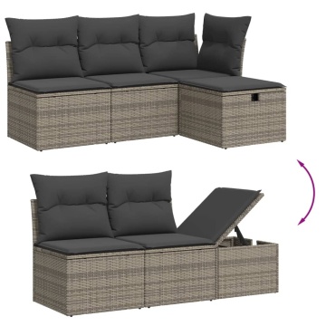 Set mobilier grădină cu perne, 6 piese, gri, poliratan - Img 3