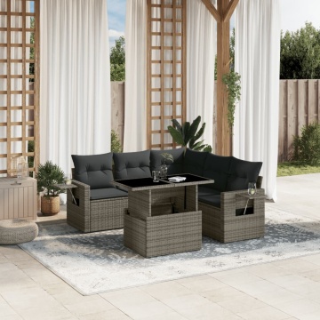Set mobilier grădină cu perne, 6 piese, gri, poliratan - Img 1