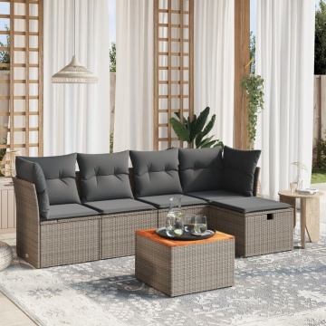 Set mobilier grădină cu perne, 6 piese, gri, poliratan - Img 1