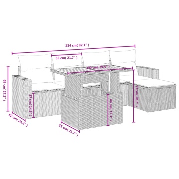 Set mobilier grădină cu perne, 6 piese, gri, poliratan - Img 4