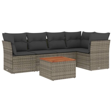 Set mobilier grădină cu perne, 6 piese, gri, poliratan - Img 2