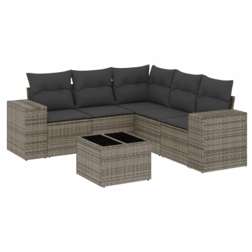 Set mobilier grădină cu perne, 6 piese, gri, poliratan - Img 2