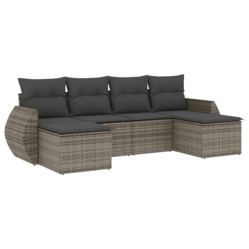 Set mobilier grădină cu perne, 6 piese, gri, poliratan - Img 2