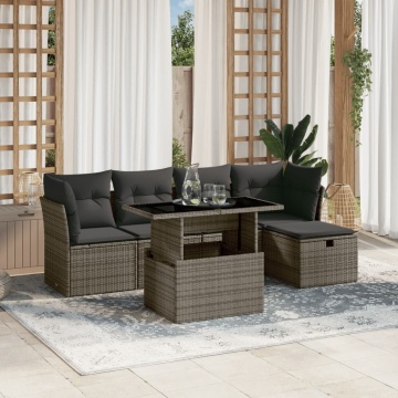 Set mobilier grădină cu perne, 6 piese, gri, poliratan - Img 1